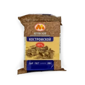 Сыр полутвердый Костромской 45%ж. 200г 1/15 брикет Юговской КМП — изображение 2